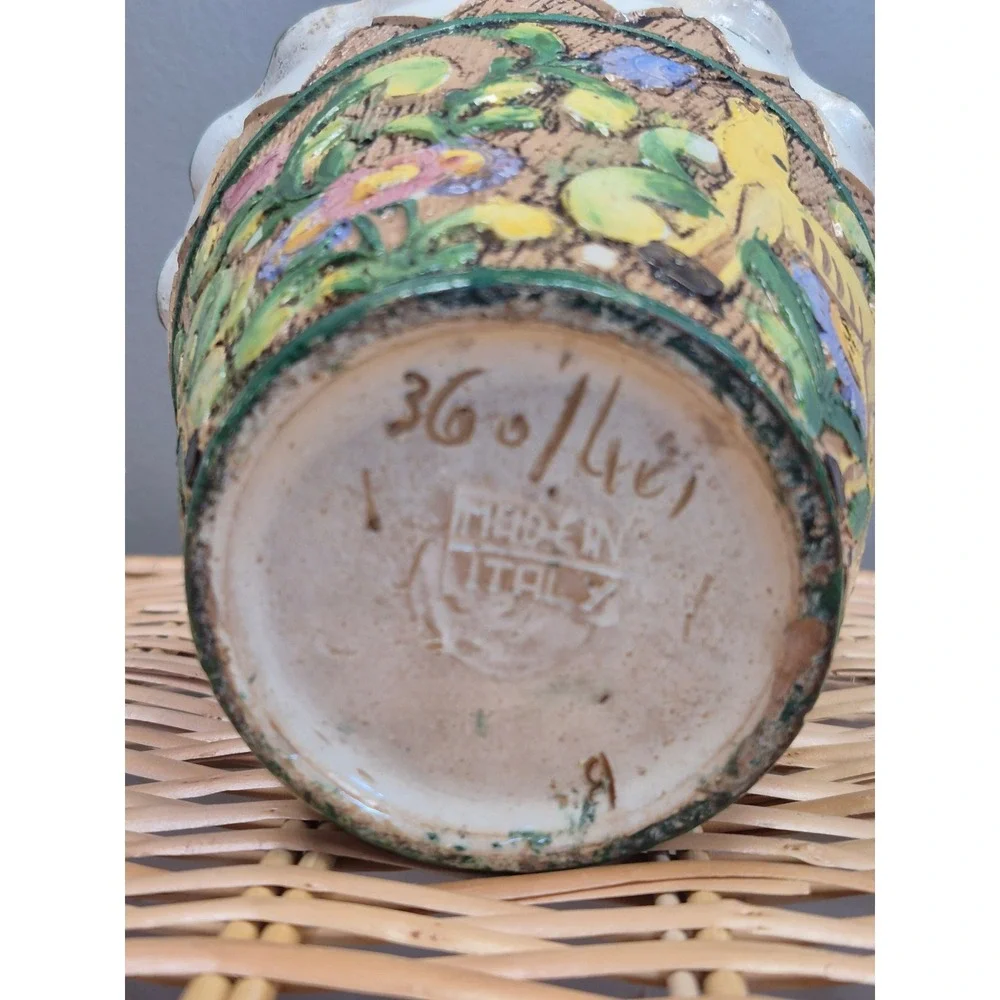 Meran Italy Vintage Ceramic Planter Hand Painted Horse Floral Scalloped Cachepot